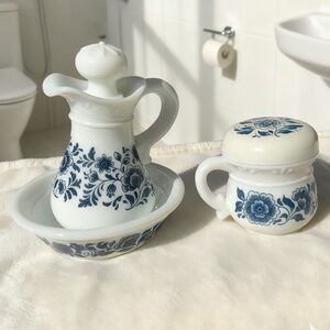Vintage Avon Milk Glass Delft Blue Decanter Set-Rare find